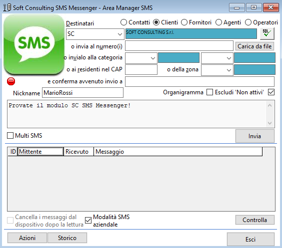 Schermata dell'interfaccia di SMS Messenger