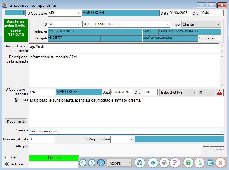 Schermata del CRM di Soft Consulting