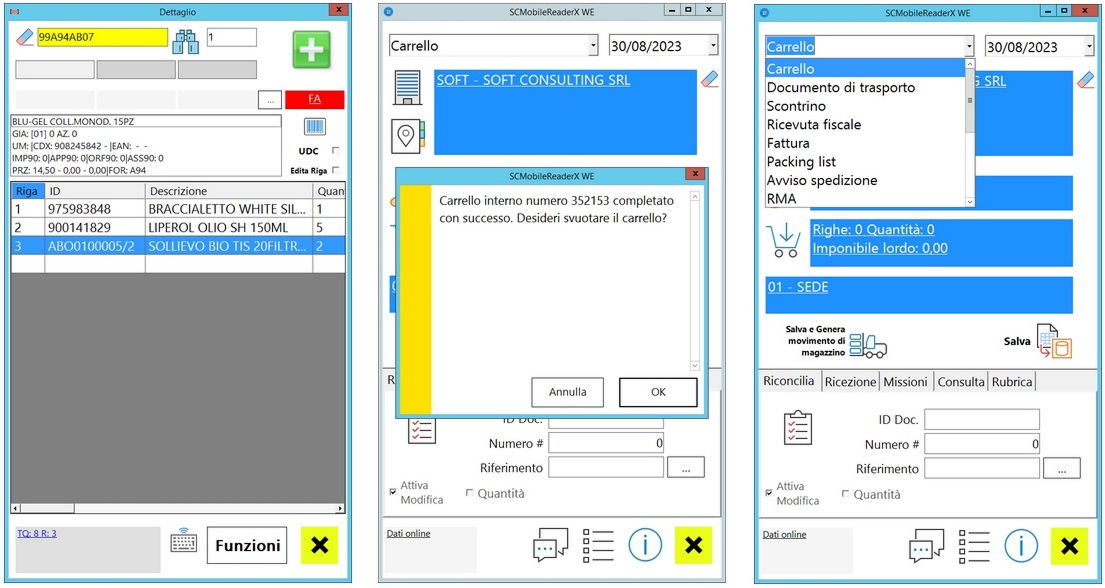 Screenshot di alcune schermate del software